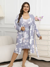 11005-Lavender Floral Satin Nightwear Robe Set for Women – Comfortable & Elegant Sleepwear
